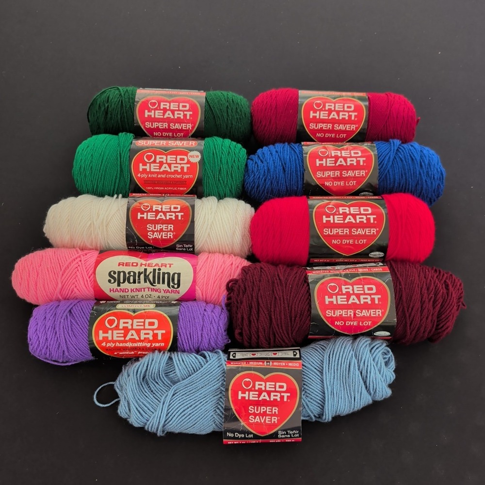 Mixed Lot of 10 Red Heart Yarn Various Colors Acrylic Approx 4lbs